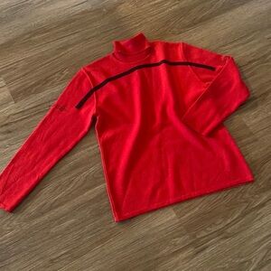 VTG 90’s Y2K men’s unisex iceberg jeans cherry red w/black stripe sweater skiing